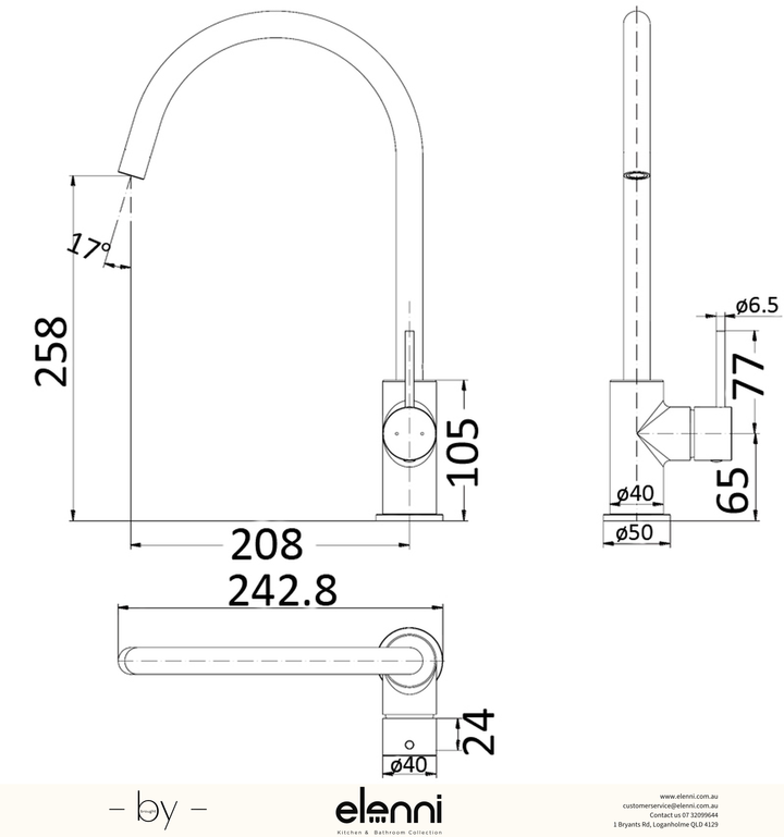 Hali Sink Mixer - Elenni specification drawing