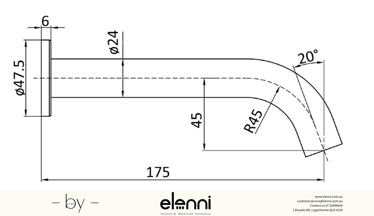 Hali Spout Curved - Elenni specification drawing