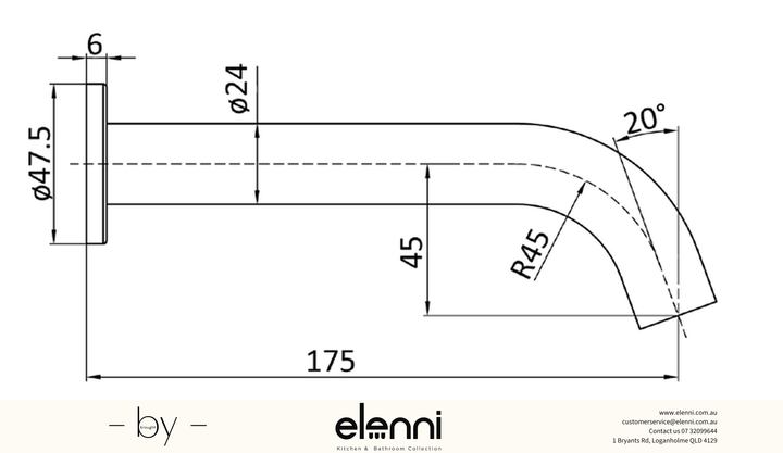 Hali Spout Curved - Elenni specification drawing