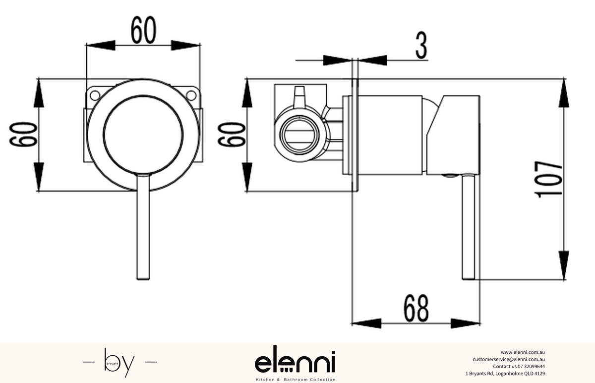 Hali Wall Mixer 60mm Cover Plate - Elenni specification drawing