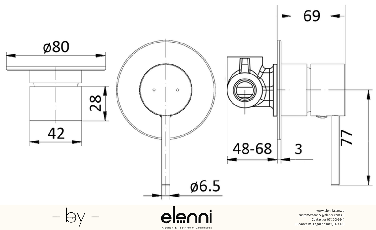 Hali Wall Mixer - Elenni specification drawing