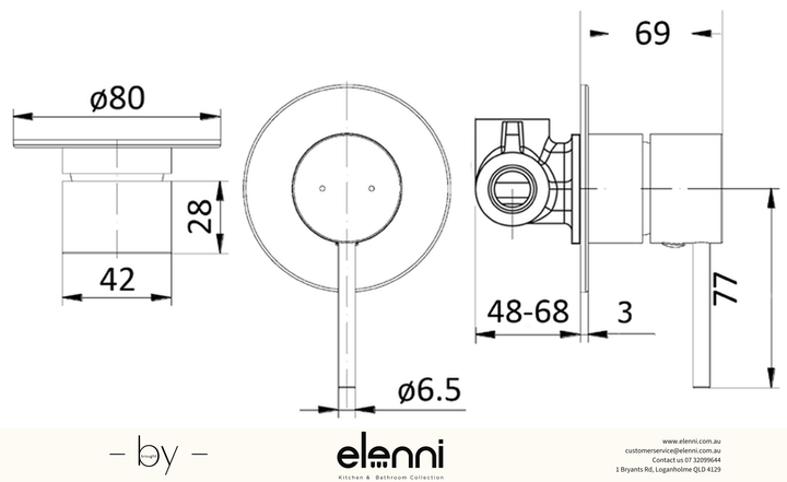 Hali Wall Mixer - Elenni specification drawing