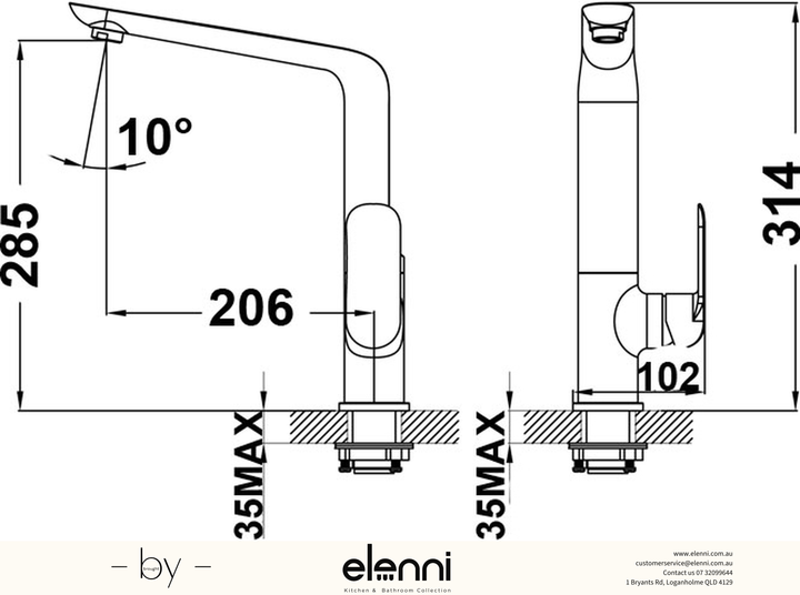 Kara Sink Mixer - Elenni specification drawing