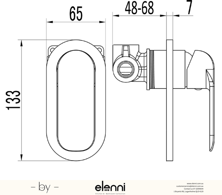 Kara Wall Mixer - Elenni specification drawing