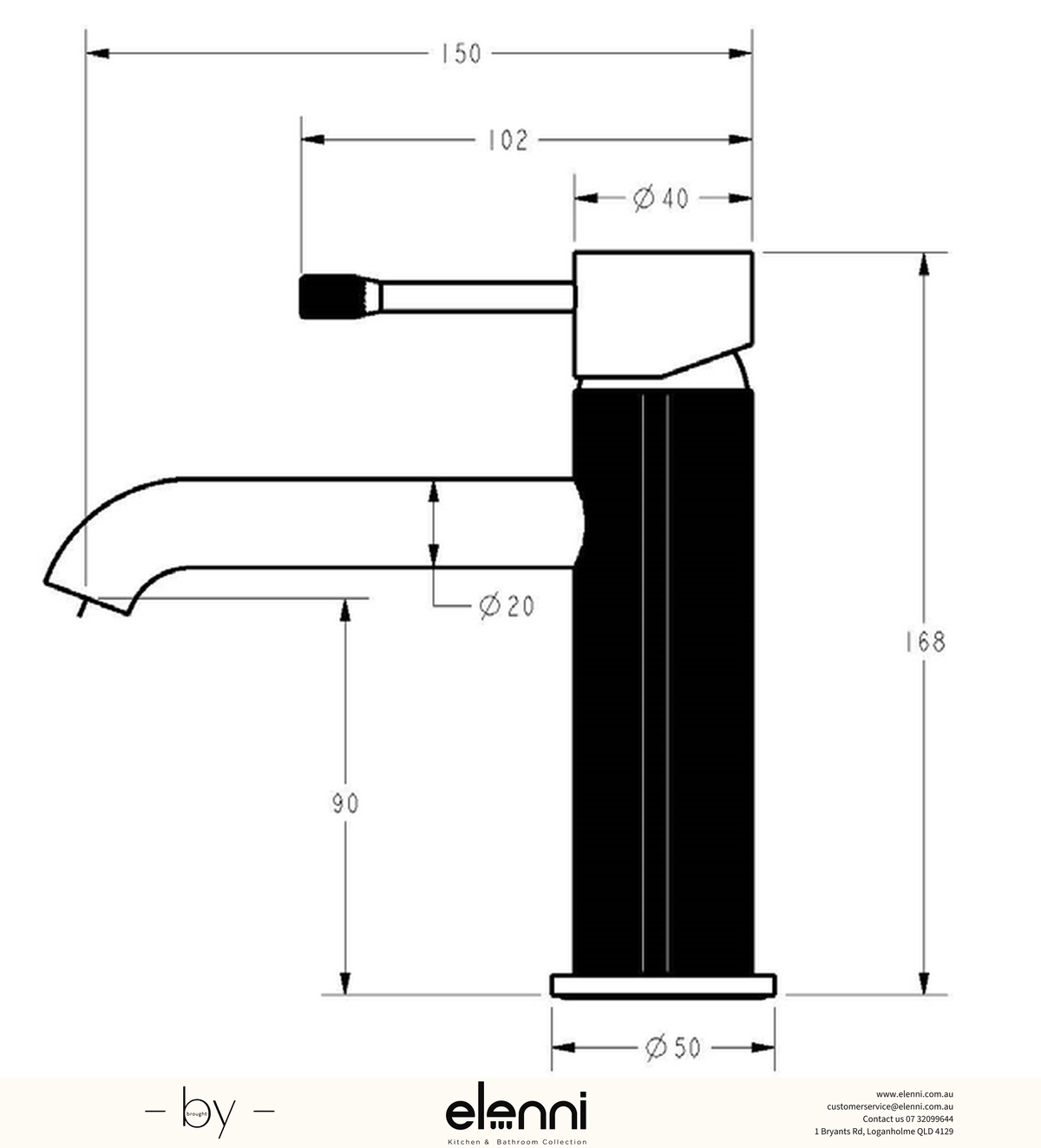Linie Basin Mixer - Elenni specification drawing