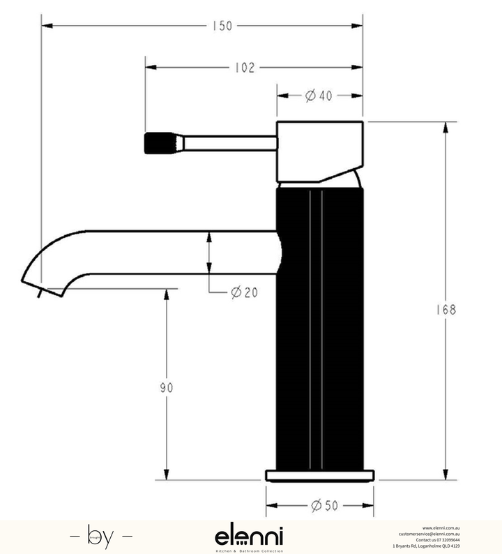 Linie Basin Mixer - Elenni specification drawing