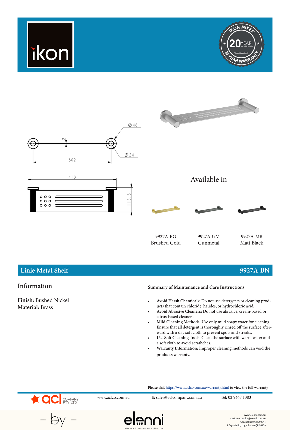 Linie Metal Shelf - Elenni specification drawing