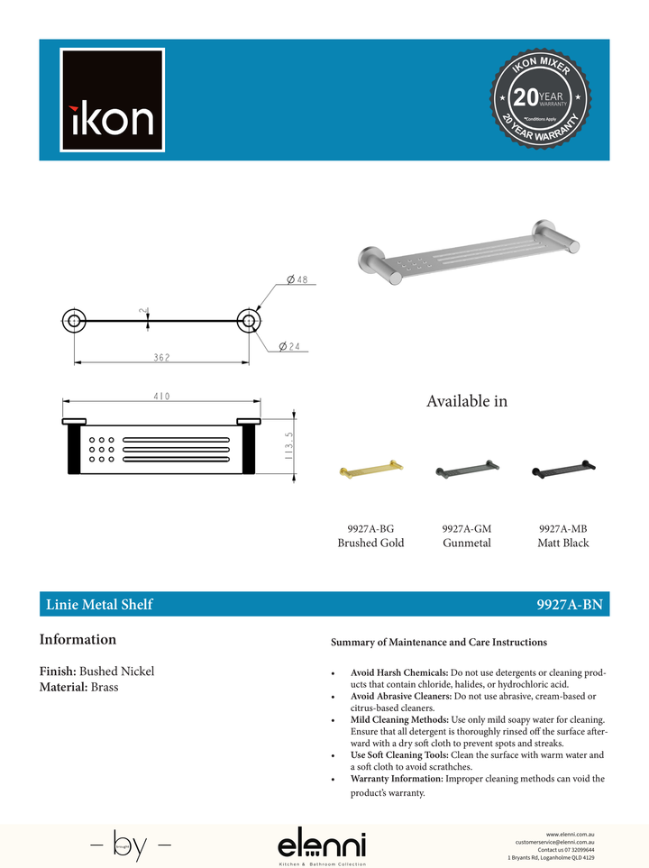 Linie Metal Shelf - Elenni specification drawing