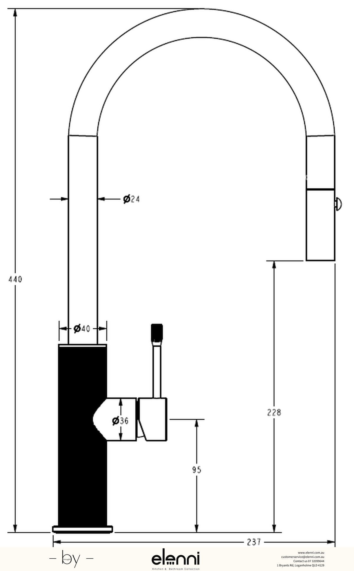 Linie Pull-Out Sink Mixer - Elenni specification drawing