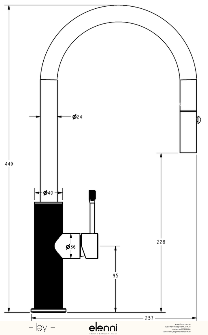 Linie Pull-Out Sink Mixer - Elenni specification drawing