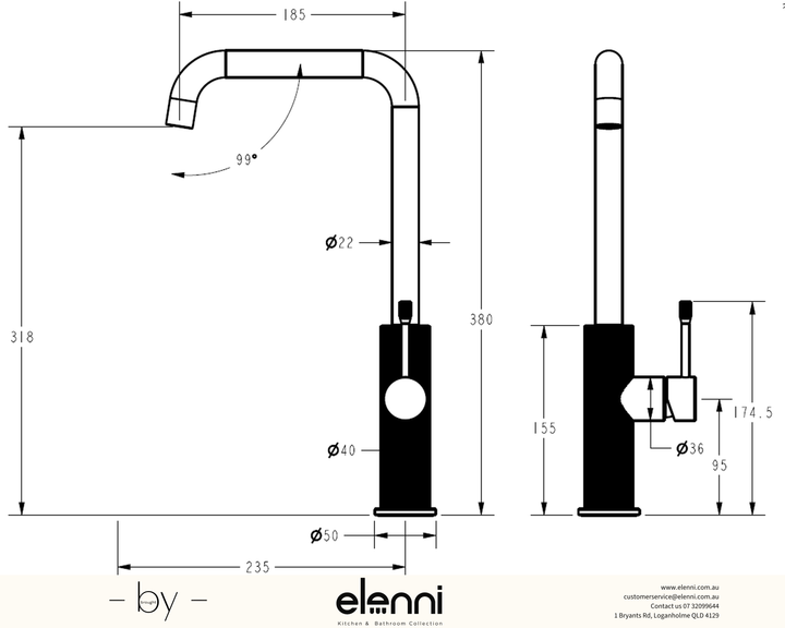 Linie Sink Mixer - Elenni specification drawing