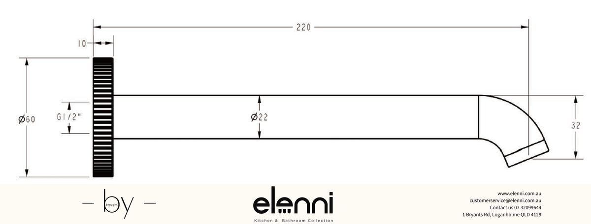 Linie Spout 220mm - Elenni specification drawing