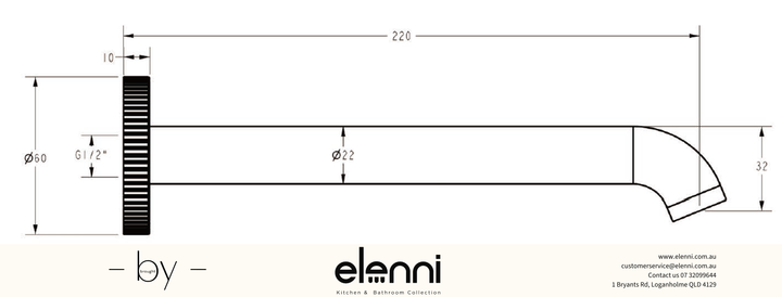 Linie Spout 220mm - Elenni specification drawing