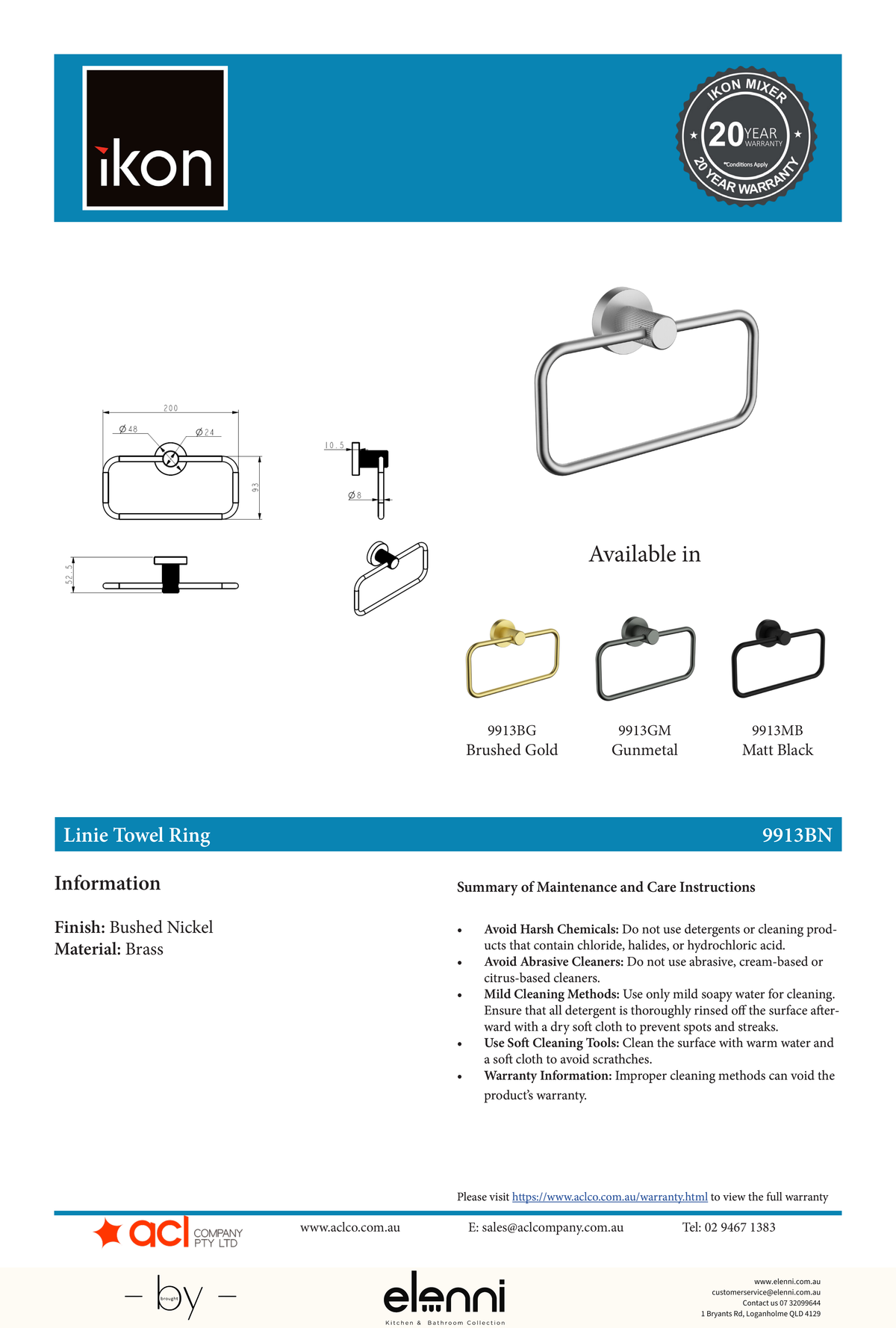 Linie Towel Ring - Elenni specification drawing