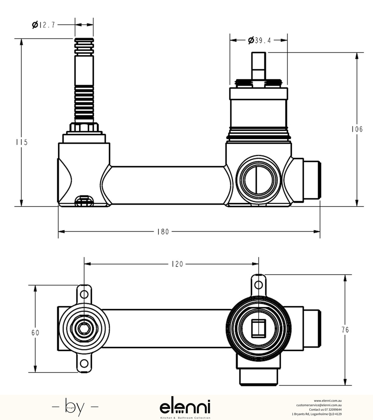 Linie Wall Basin Mixer Body - Elenni specification drawing