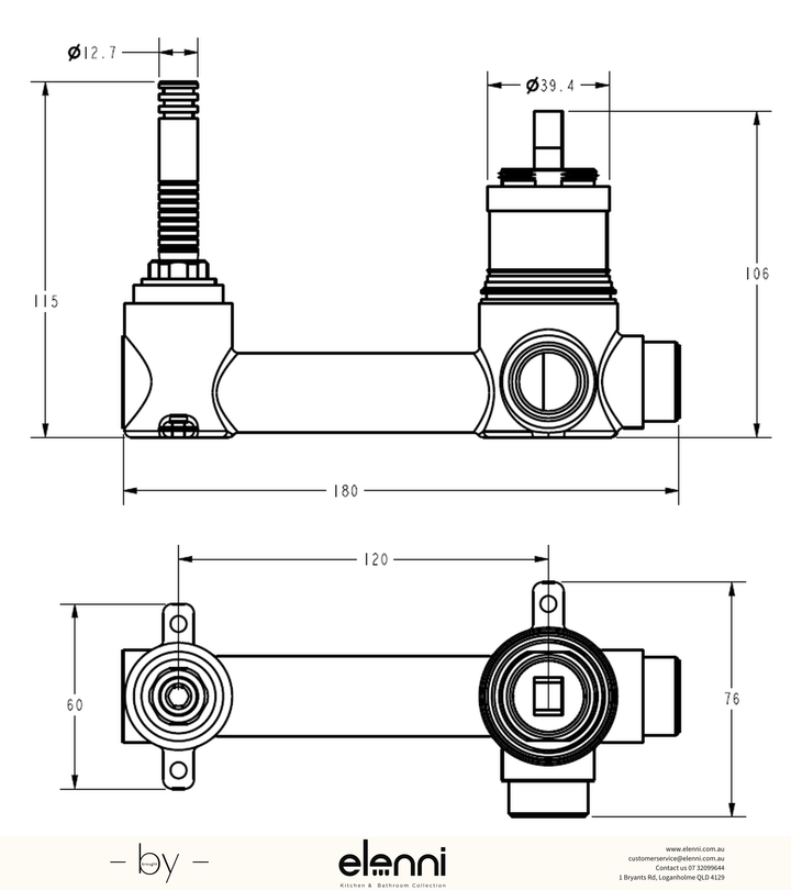 Linie Wall Basin Mixer Body - Elenni specification drawing