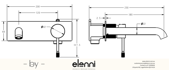 Linie Wall Basin Mixer Trim Kit - Elenni specification drawing
