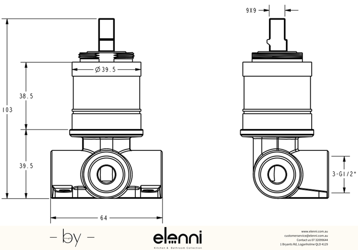 Linie Wall Mixer Body - Elenni specification drawing