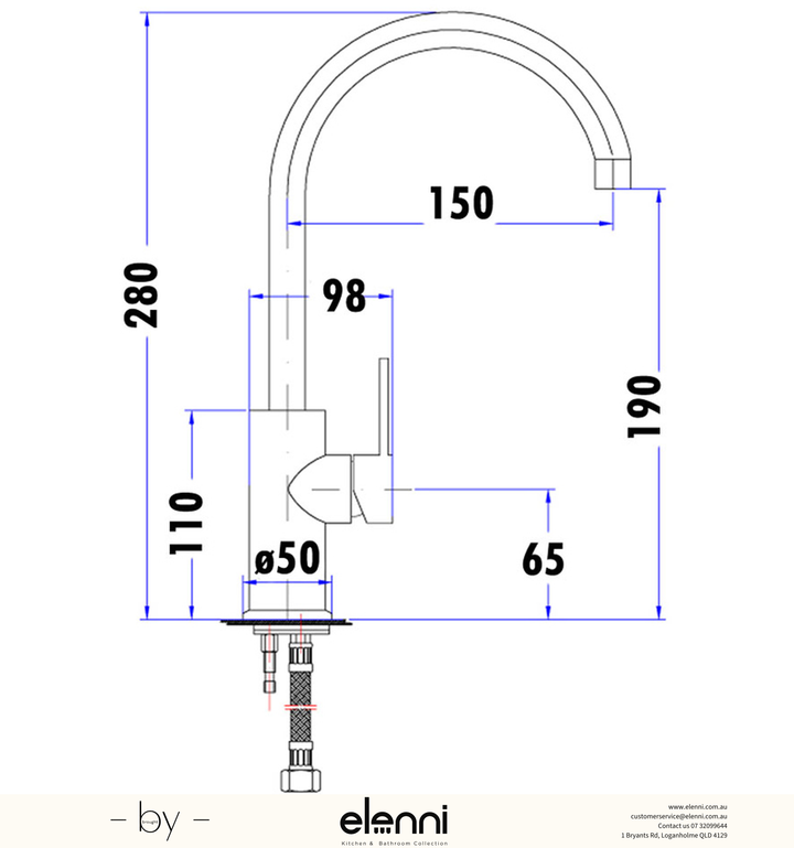 Otus Basin Mixer Gooseneck - Elenni specification drawing