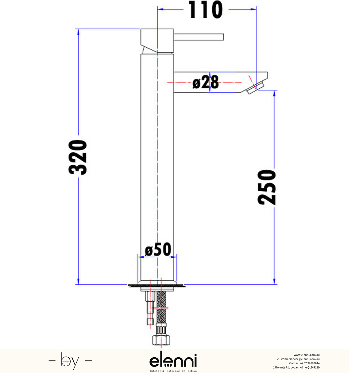 Otus Basin Mixer High Rise - Elenni specification drawing