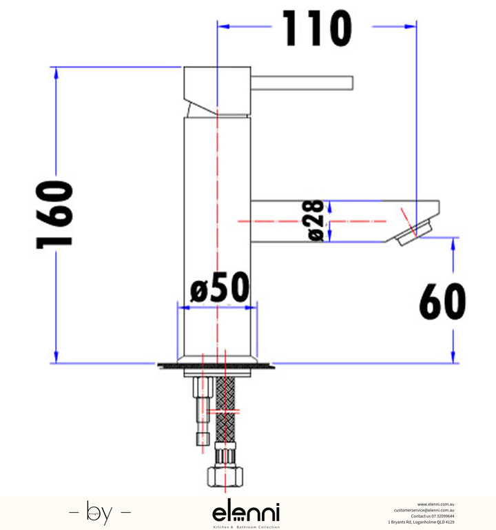Otus Basin Mixer - Elenni specification drawing