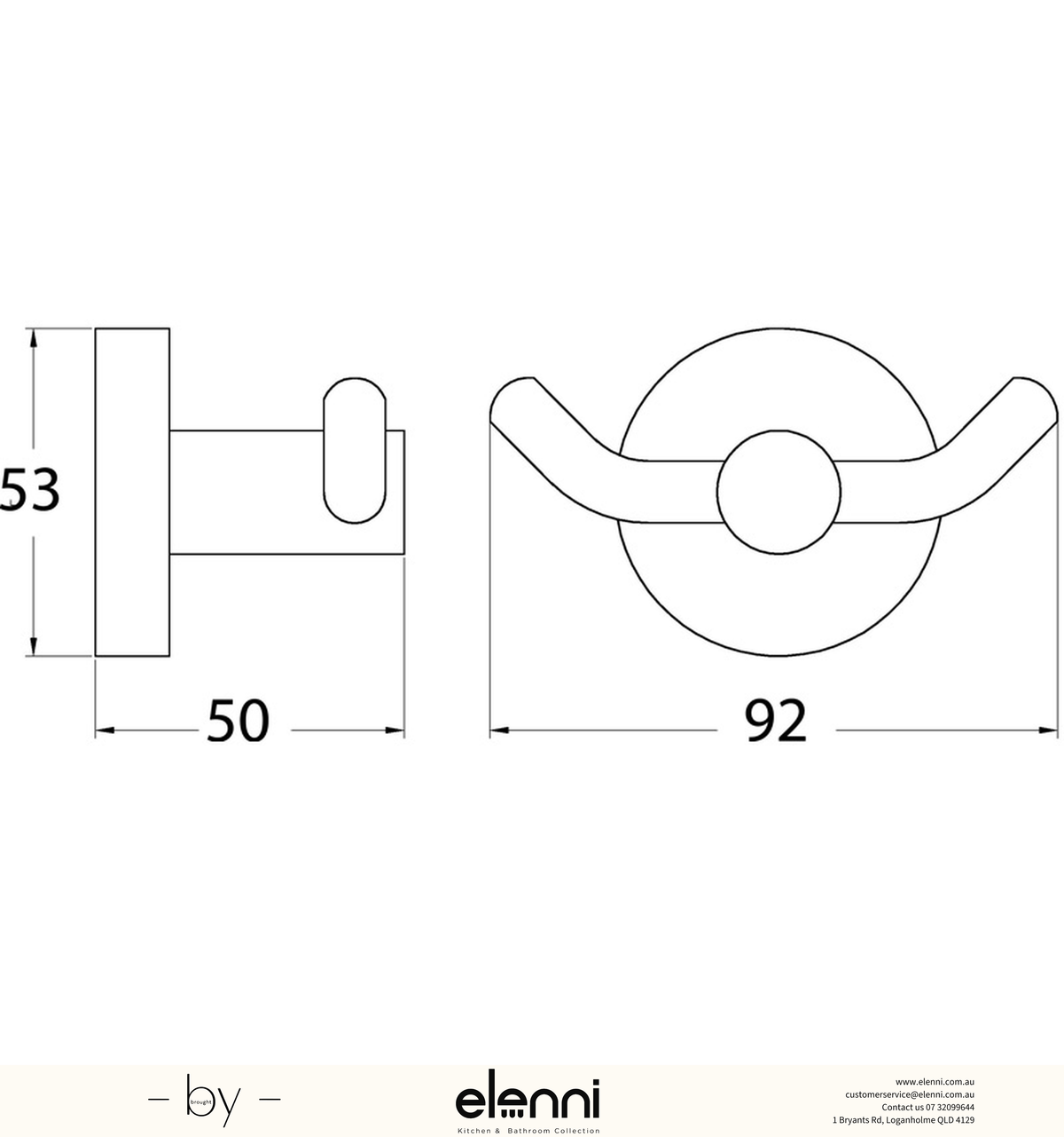 Otus Robe Hook Double - Elenni specification drawing