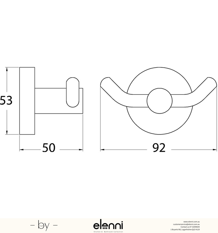 Otus Robe Hook Double - Elenni specification drawing