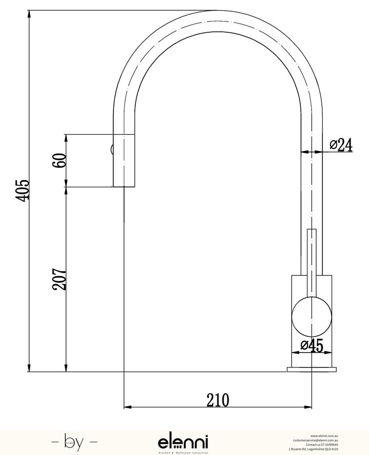 Otus Sink Mixer Pull-Out - Elenni specification drawing