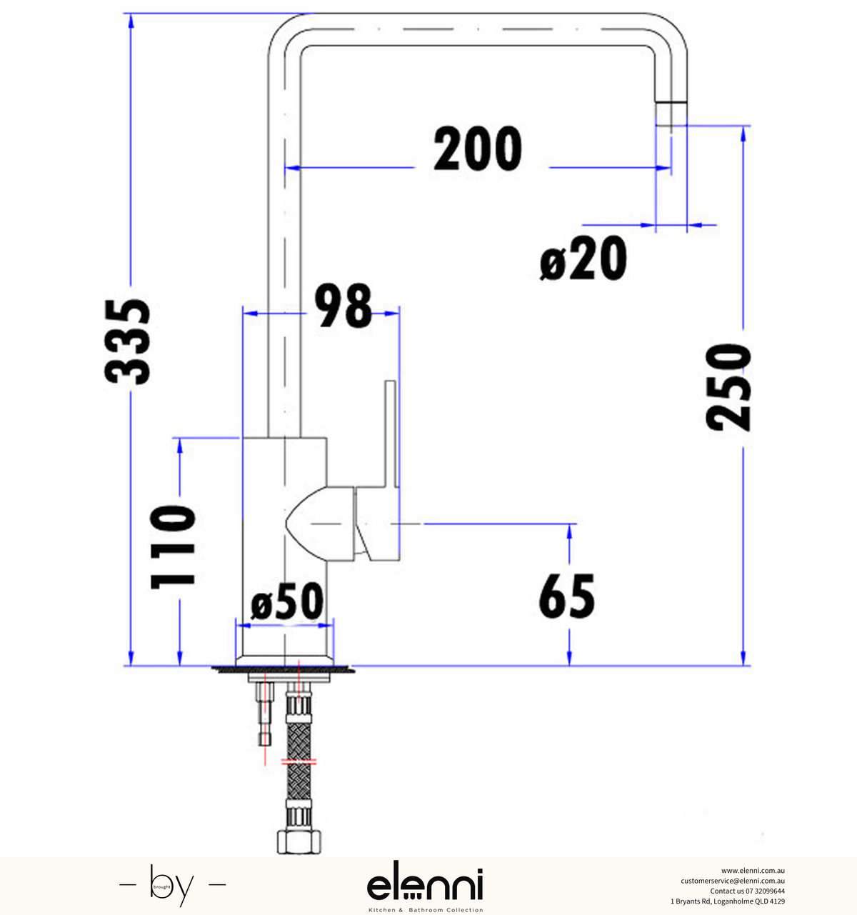 Otus Sink Mixer Squareneck - Elenni specification drawing