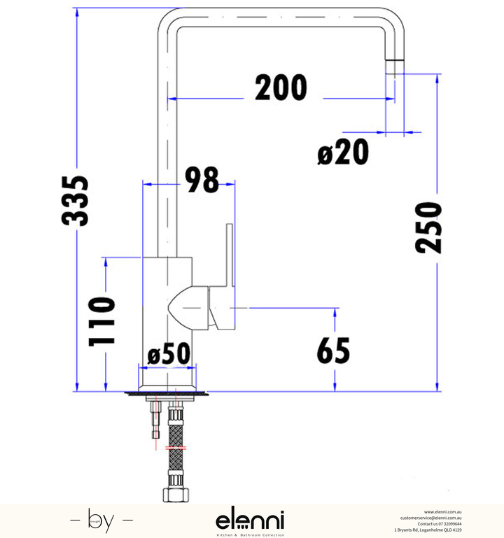 Otus Sink Mixer Squareneck - Elenni specification drawing