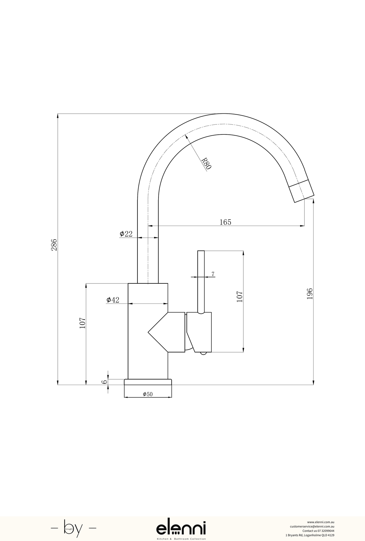 Otus Slimline Basin Mixer Gooseneck - Elenni specification drawing