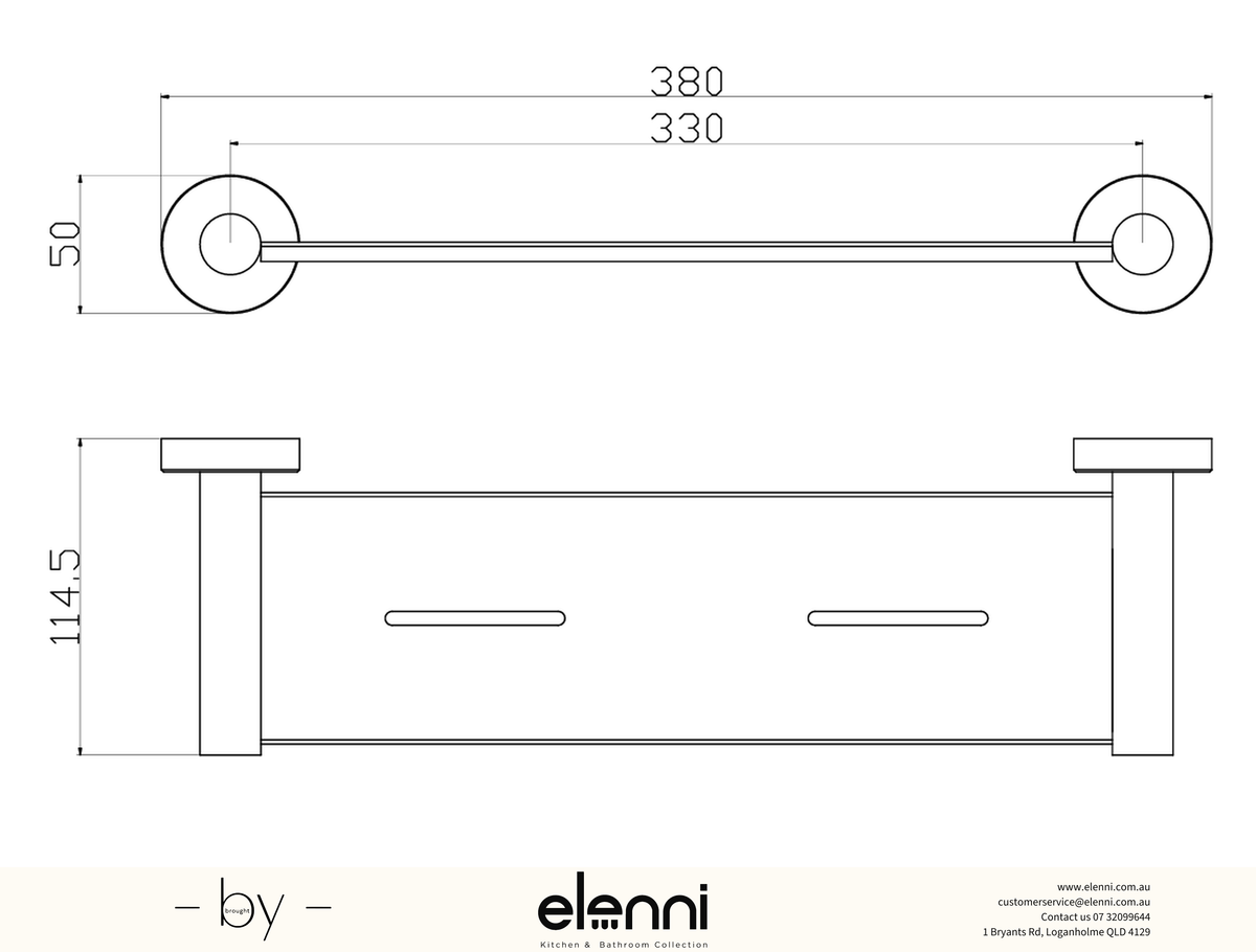 Otus Slimline Shelf Metal - Elenni specification drawing