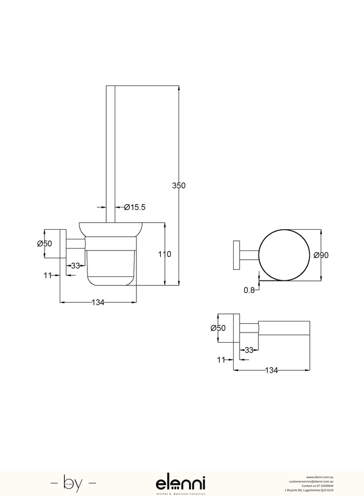 Otus Slimline Toilet Brush Set - Elenni specification drawing