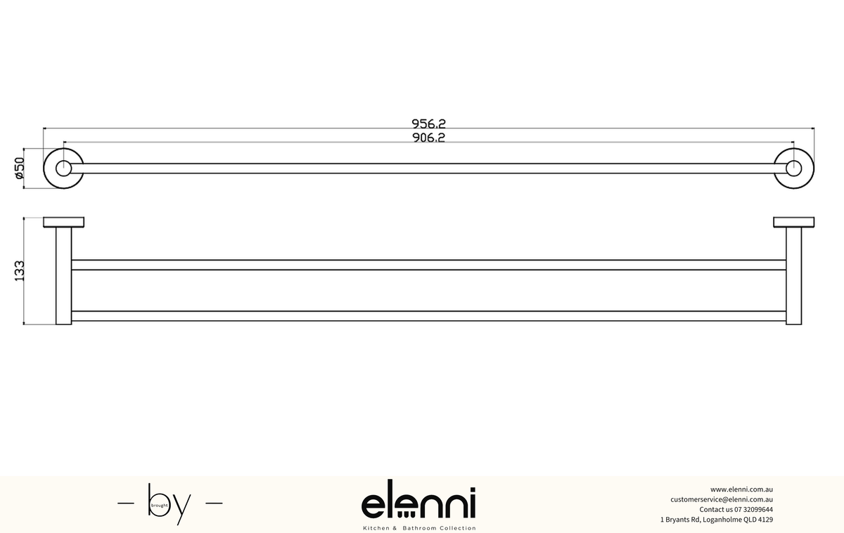 Otus Slimline Towel Rail Double 900mm - Elenni specification drawing