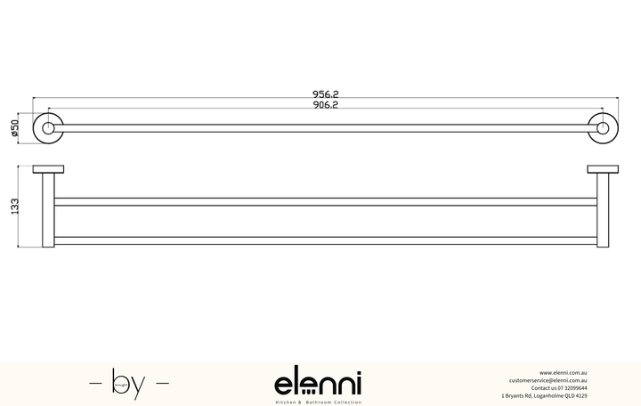 Otus Slimline Towel Rail Double 900mm - Elenni specification drawing
