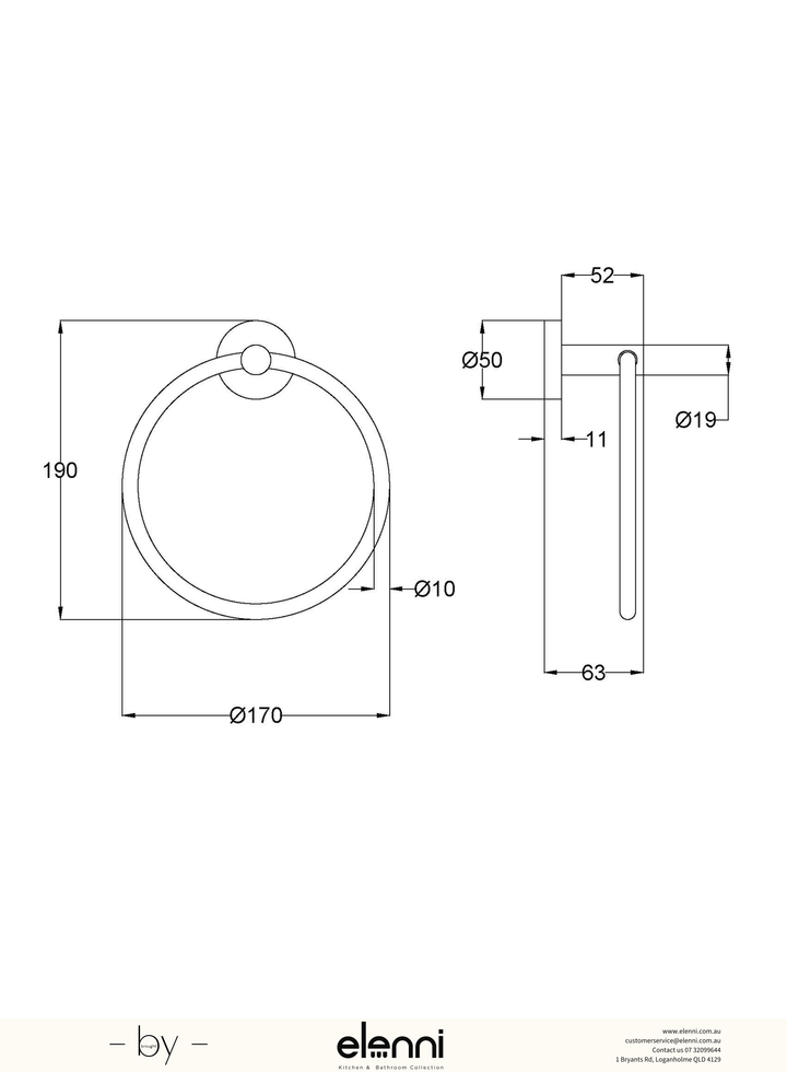 Otus Slimline Towel Ring - Elenni specification drawing
