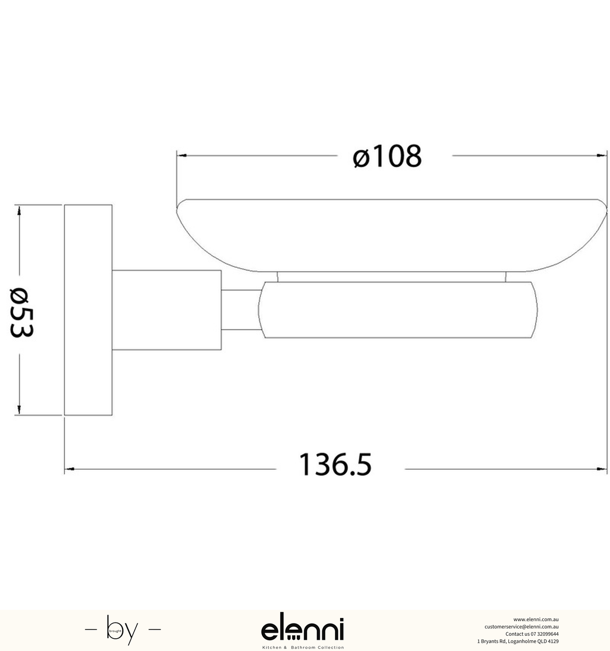 Otus Soap Dish Glass - Elenni specification drawing