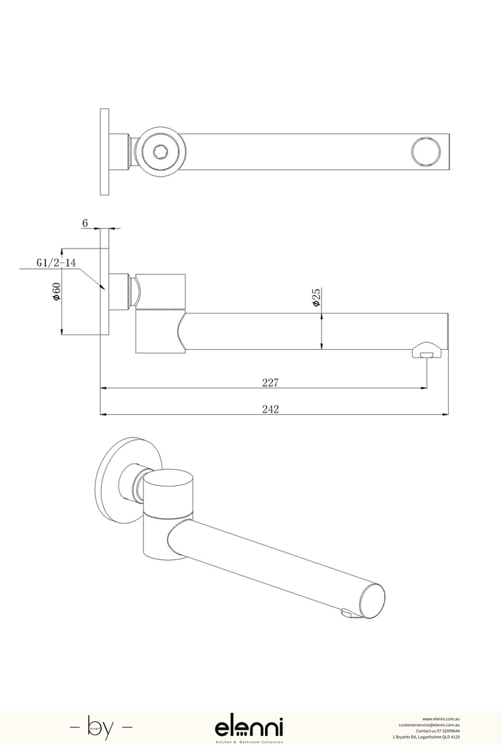 Otus Swivel Bath Spout - Elenni specification drawing