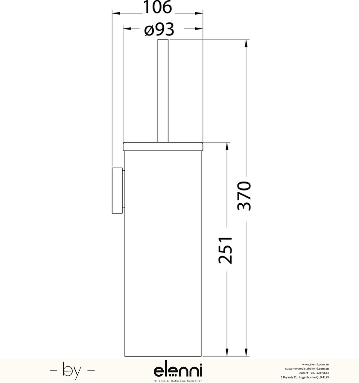 Otus Toilet Brush Set SS304 - Elenni specification drawing