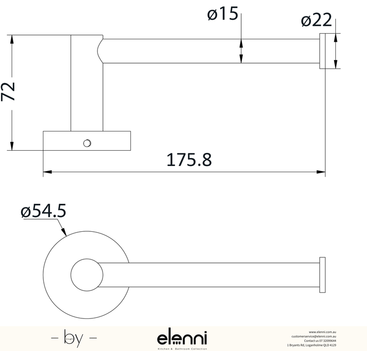 Otus Toilet Roll Holder Open Arm - Elenni specification drawing