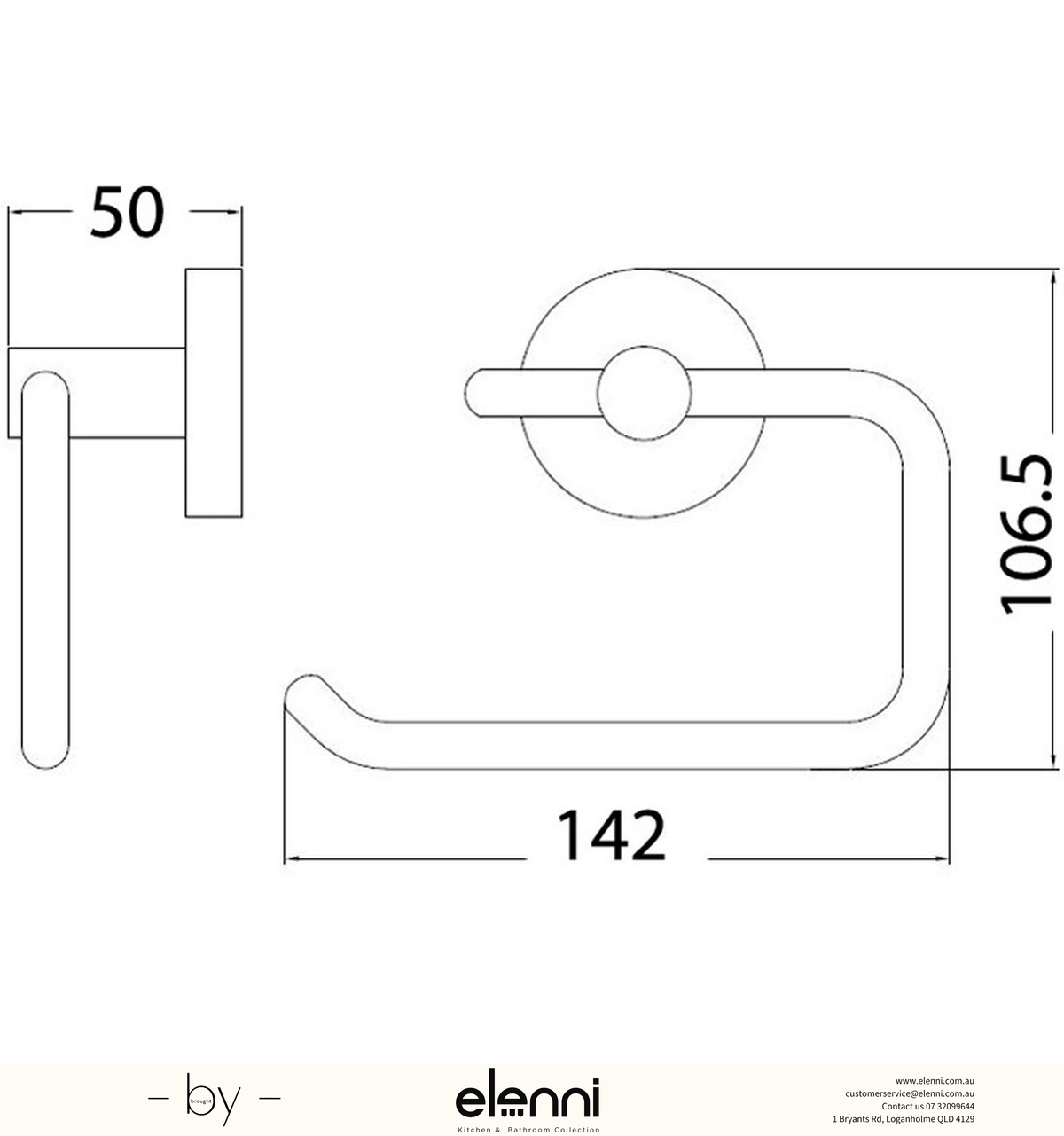 Otus Toilet Roll Holder - Elenni specification drawing