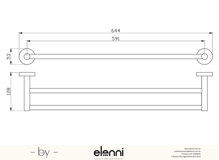 Otus Towel Rail Double 600mm - Elenni specification drawing