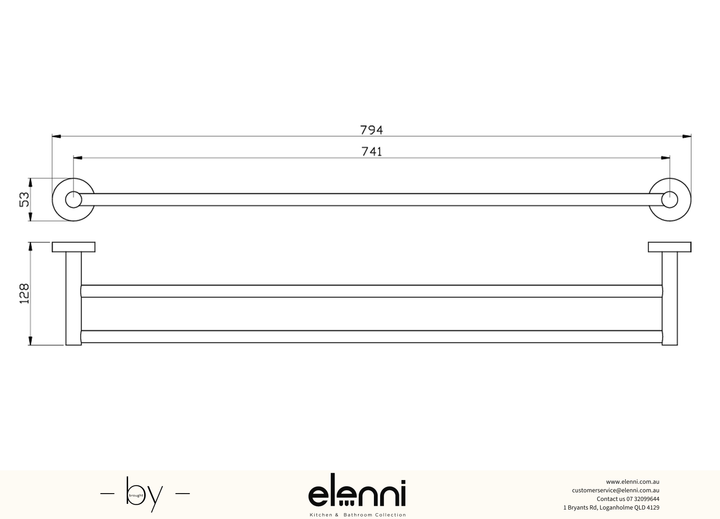 Otus Towel Rail Double 750mm - Elenni specification drawing