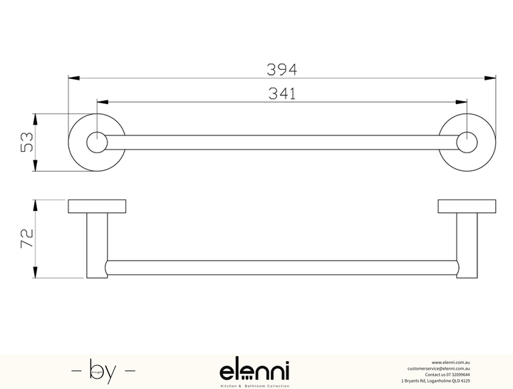 Otus Towel Rail Single 350mm - Elenni specification drawing
