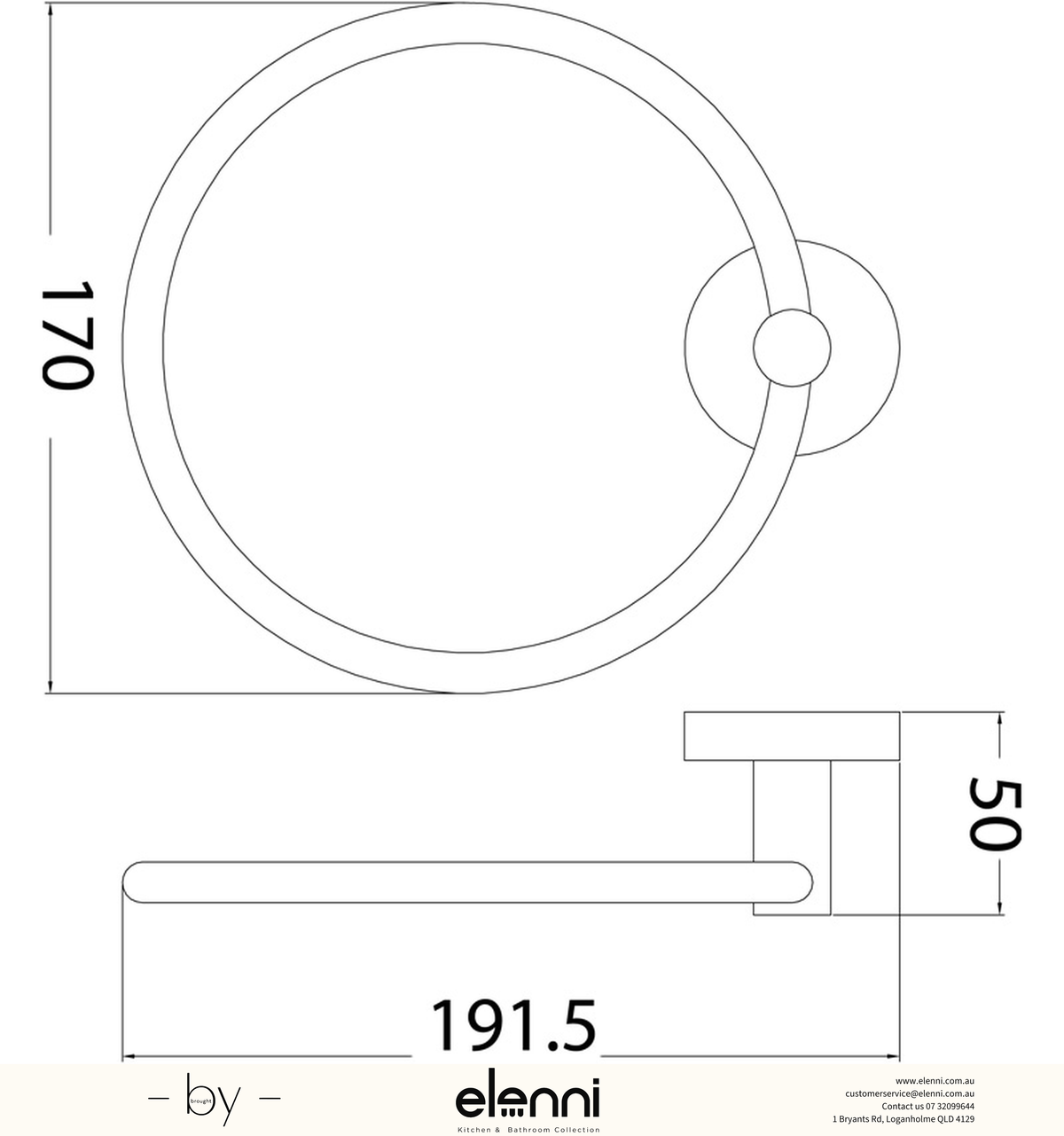 Otus Towel Ring - Elenni specification drawing
