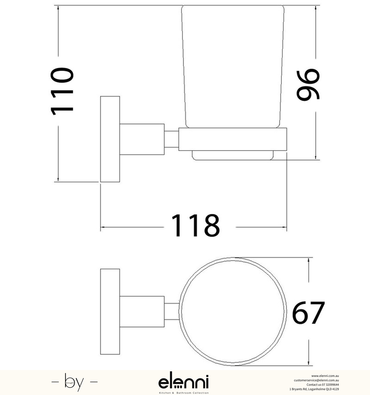Otus Tumbler Holder Single - Elenni specification drawing