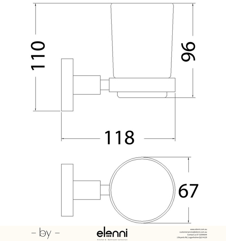 Otus Tumbler Holder Single - Elenni specification drawing