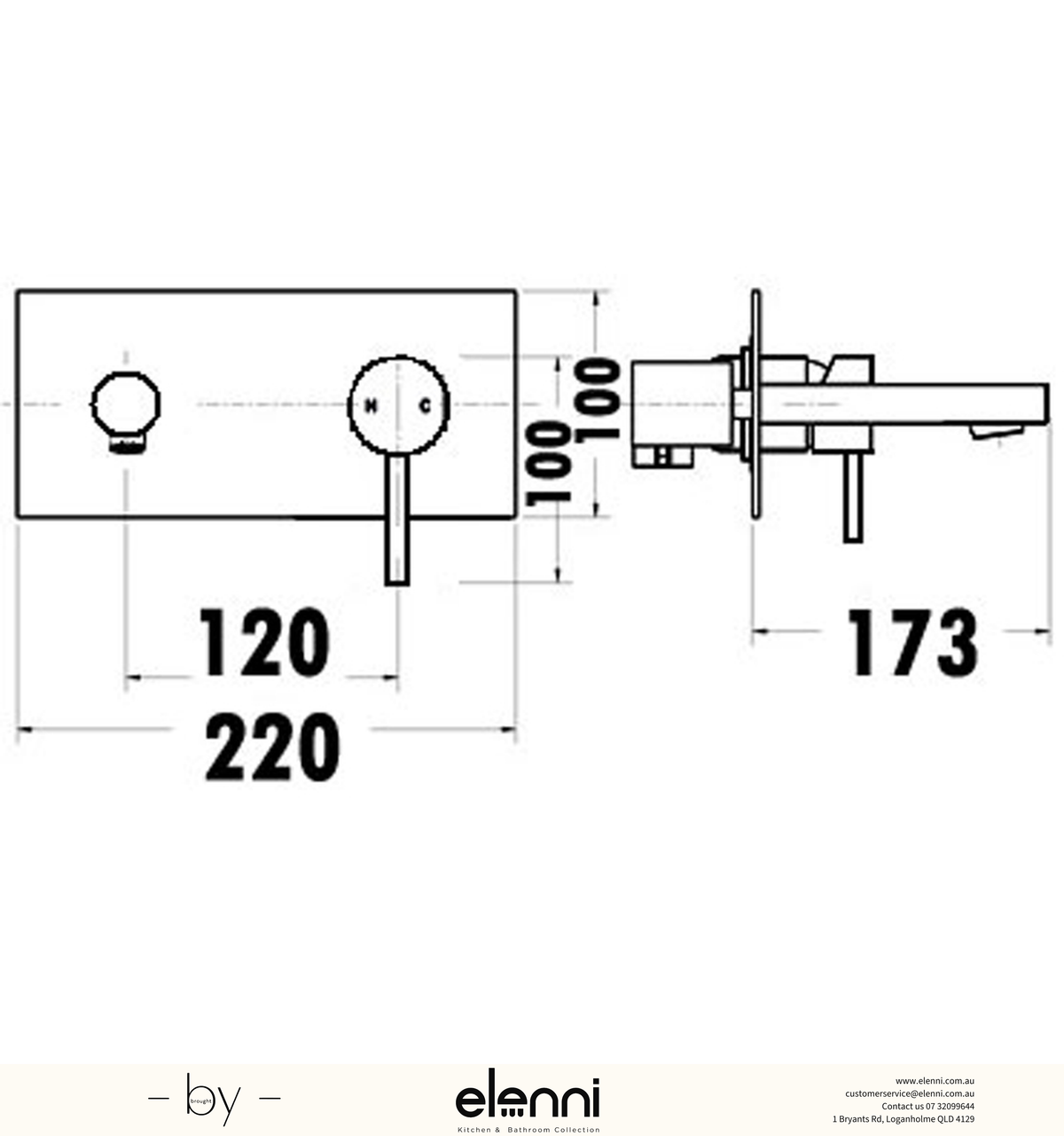 Otus Wall Basin Mixer - Elenni specification drawing