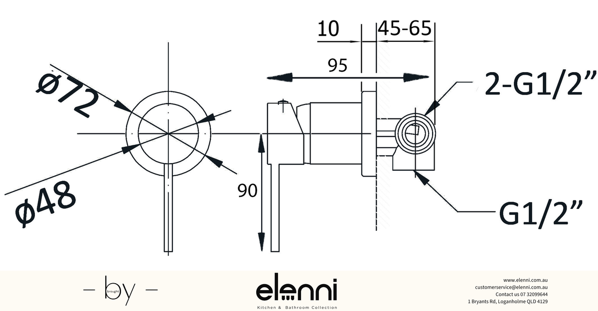 Otus Wall Mixer 72mm Cover Plate - Elenni specification drawing