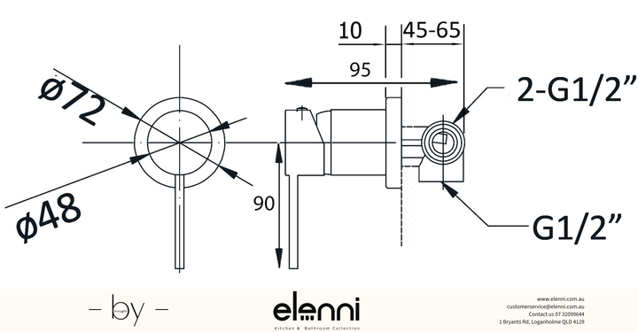 Otus Wall Mixer 72mm Cover Plate - Elenni specification drawing